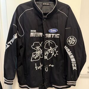 Black Graphic Racecar Bomber Jacket